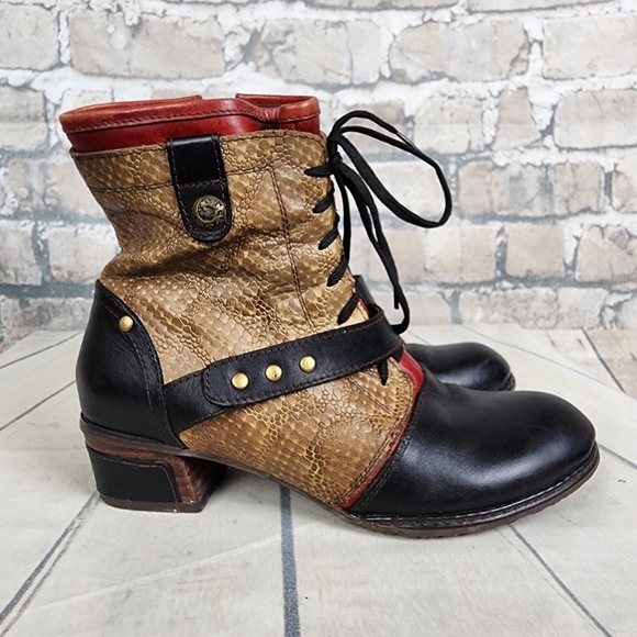 Spring Step L'ARTISTE 3 Tone Leather Ankle Boot Reptile Tan Black Size 37 - Picture 4 of 16